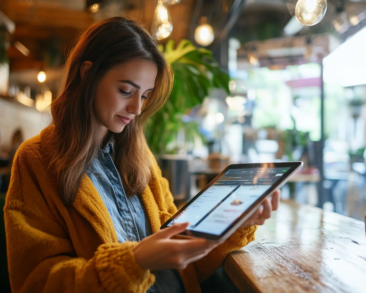 Woman comparing shopping options