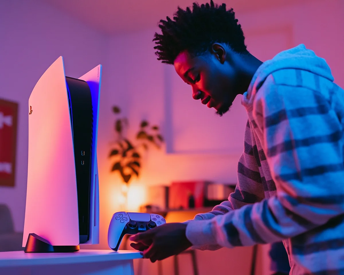 Teenager setting up new PlayStation 5