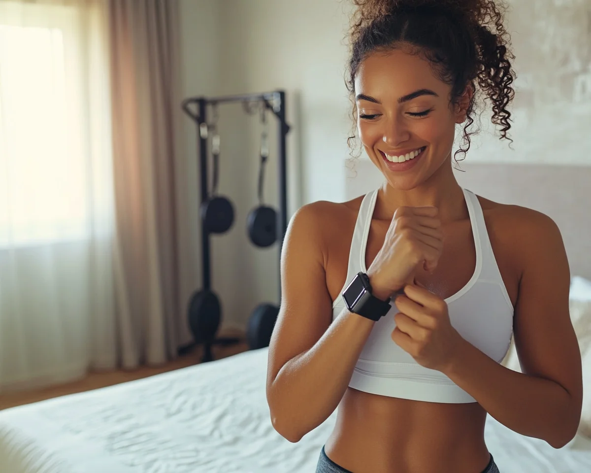 Woman using fitness equipment