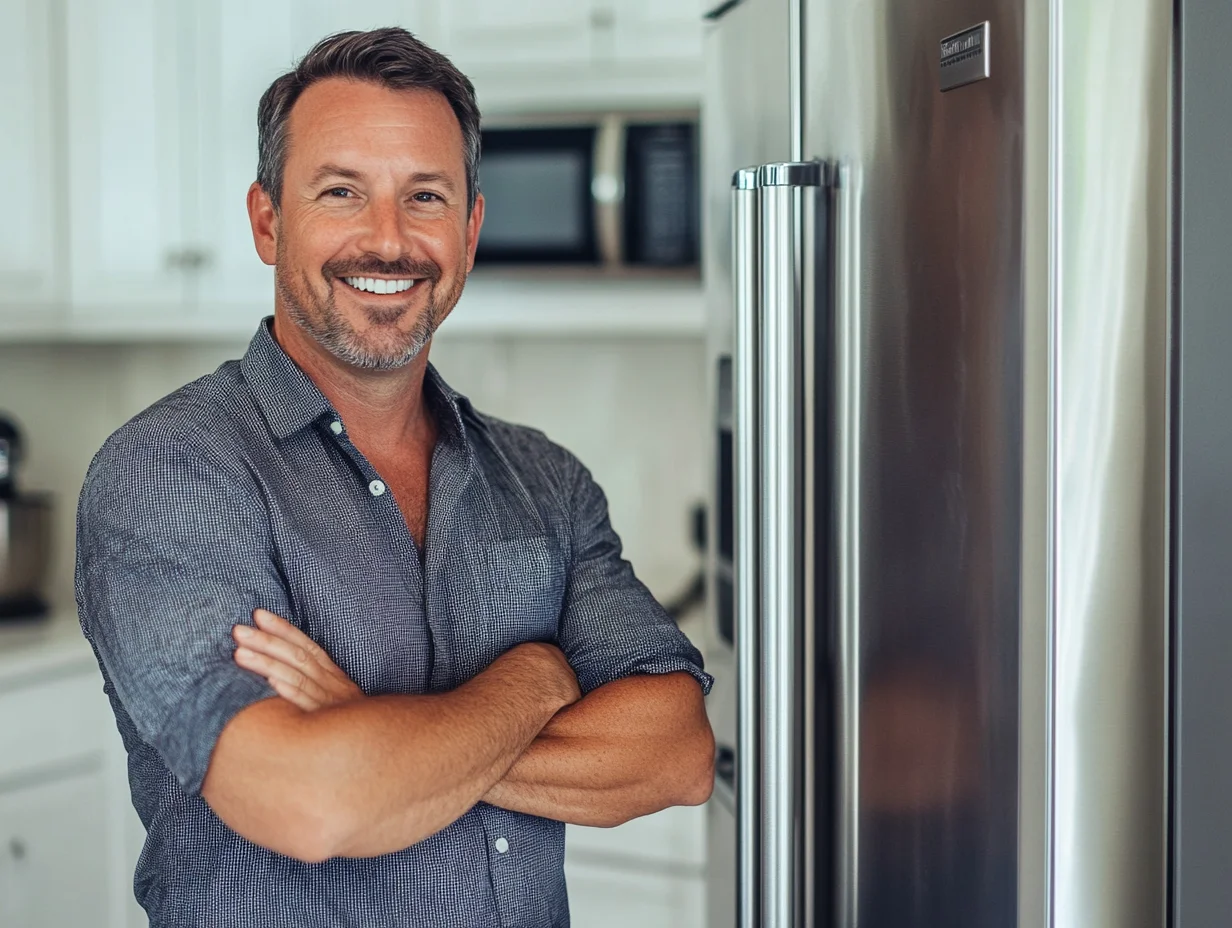Man with new refrigerator financed through Zebit